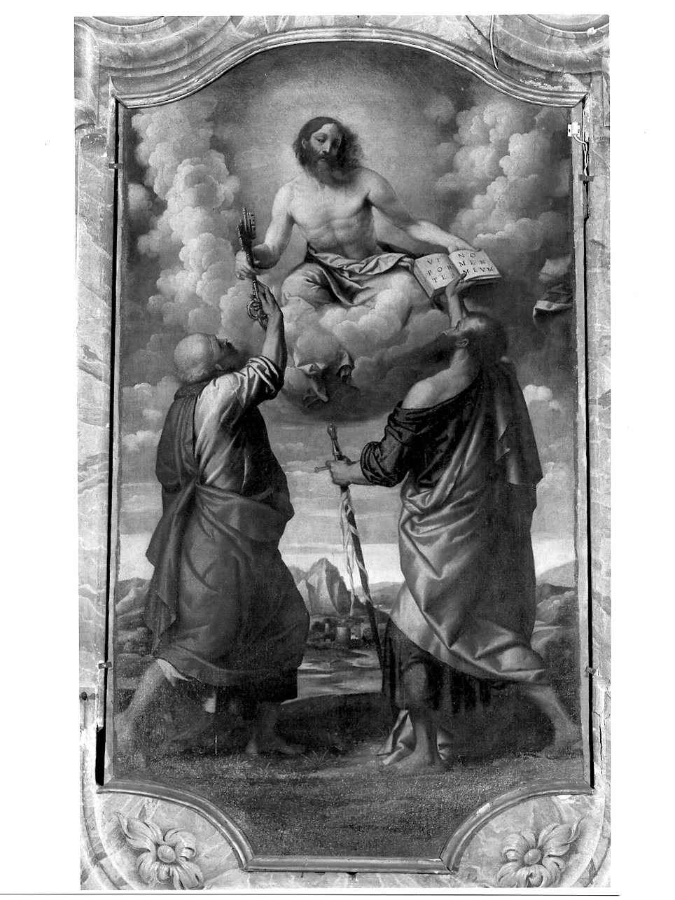 Cristo consegna le chiavi a San Pietro e la legge a San Paolo (dipinto, elemento d'insieme) di Bonvicino Alessandro detto Moretto (secondo quarto sec. XVI)
