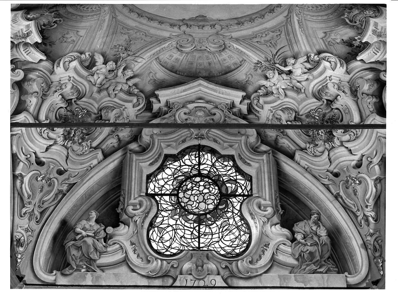 finte architetture con figure allegoriche (Verità e Meditazione) (dipinto, ciclo) di Sassi Giovanni Battista (e aiuti) (sec. XVIII)