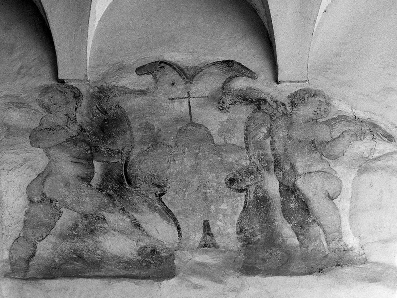 angeli reggistemma (dipinto, elemento d'insieme) di Romani Girolamo detto Romanino (sec. XVI)