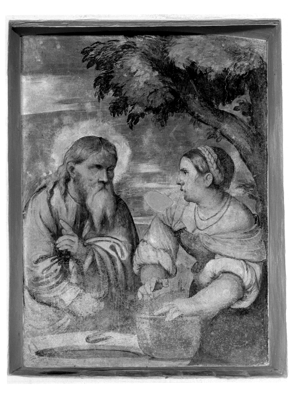 Cristo e la samaritana al pozzo (dipinto, elemento d'insieme) di Romani Girolamo detto Romanino (sec. XVI)