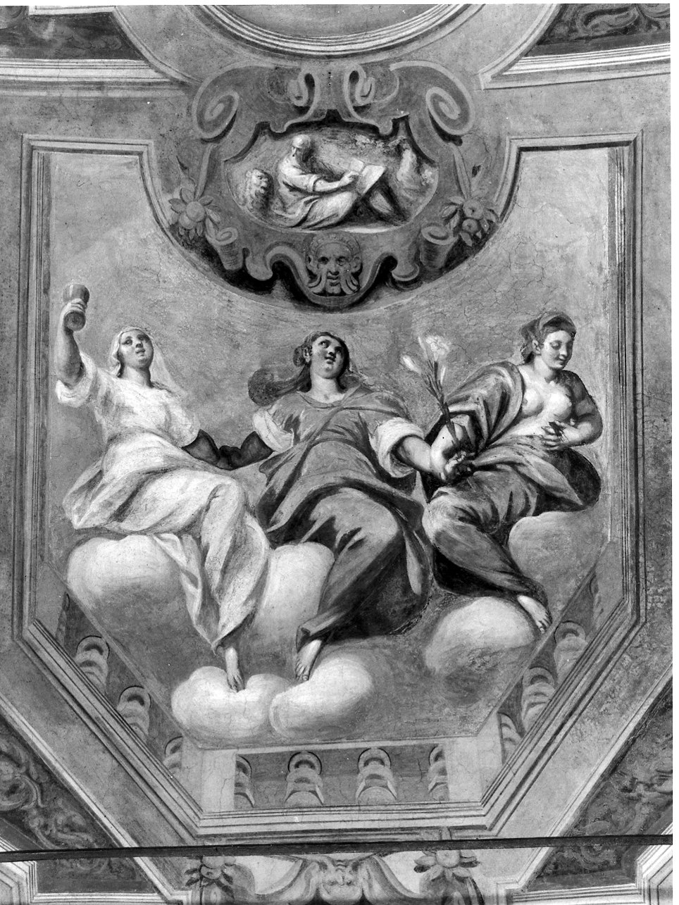 tre Virtù Teologali: Fede; Speranza; Carità/ San Marco Evangelista (dipinto, elemento d'insieme) di Zugno Francesco, Cossali Grazio (inizio sec. XVII)