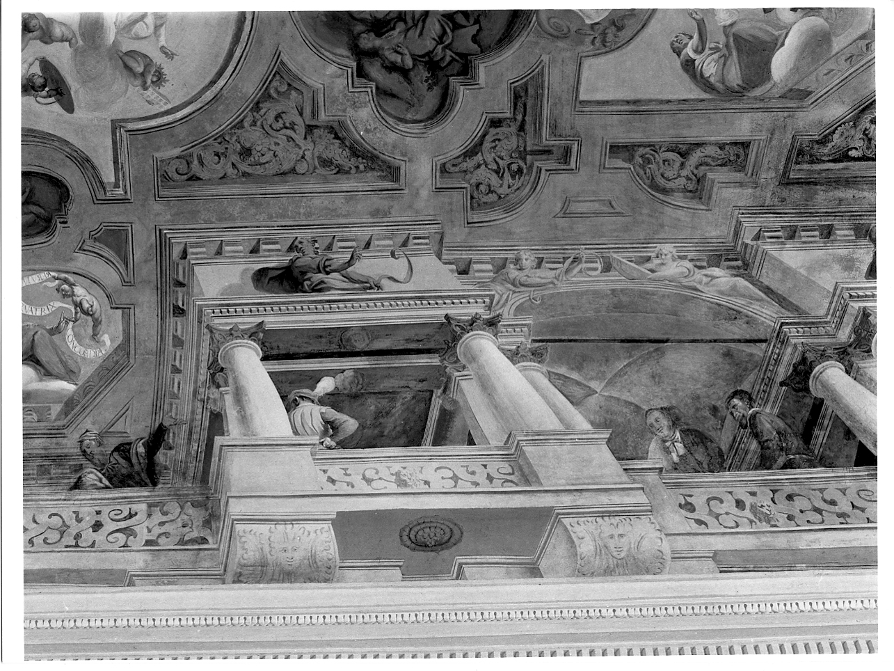 Quadrature architettoniche con scene di genere (dipinto, elemento d'insieme) di Zugno Francesco, Sandrini Tommaso (inizio sec. XVII)