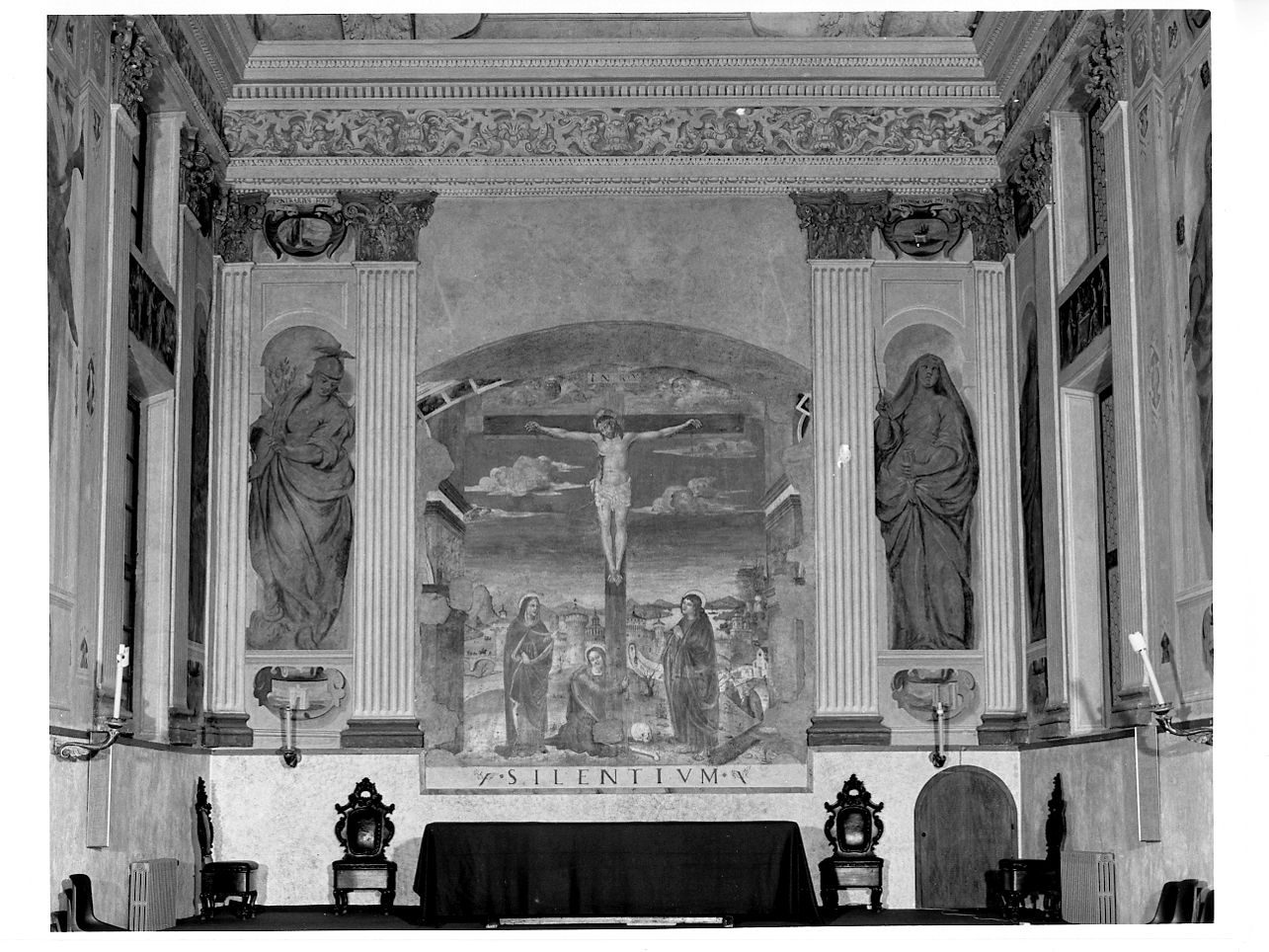 crocifissione di Cristo con la Madonna, San Giovanni Evangelista e Santa Maria Maddalena (dipinto, opera isolata) - ambito bresciano (fine/inizio secc. XV/ XVI)