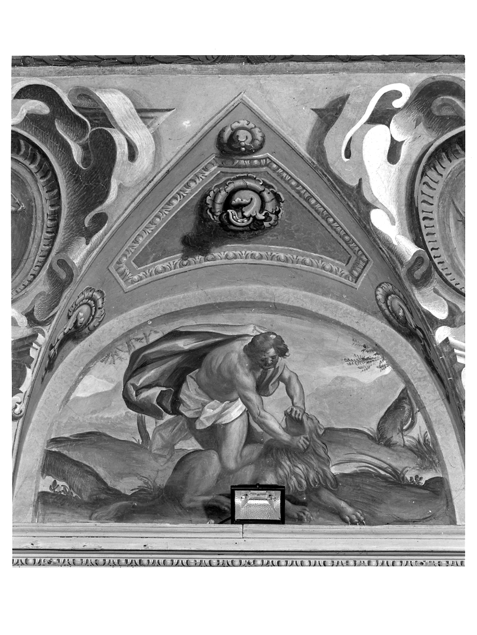 Sansone uccide un leone (dipinto, elemento d'insieme) di Marone Pietro (fine sec. XVI)