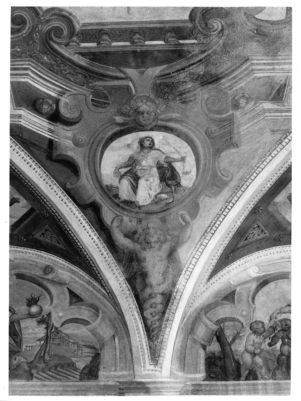 Figura allegorica femminile (Vigilanza ?) (dipinto, elemento d'insieme) di Marone Pietro (fine sec. XVI)