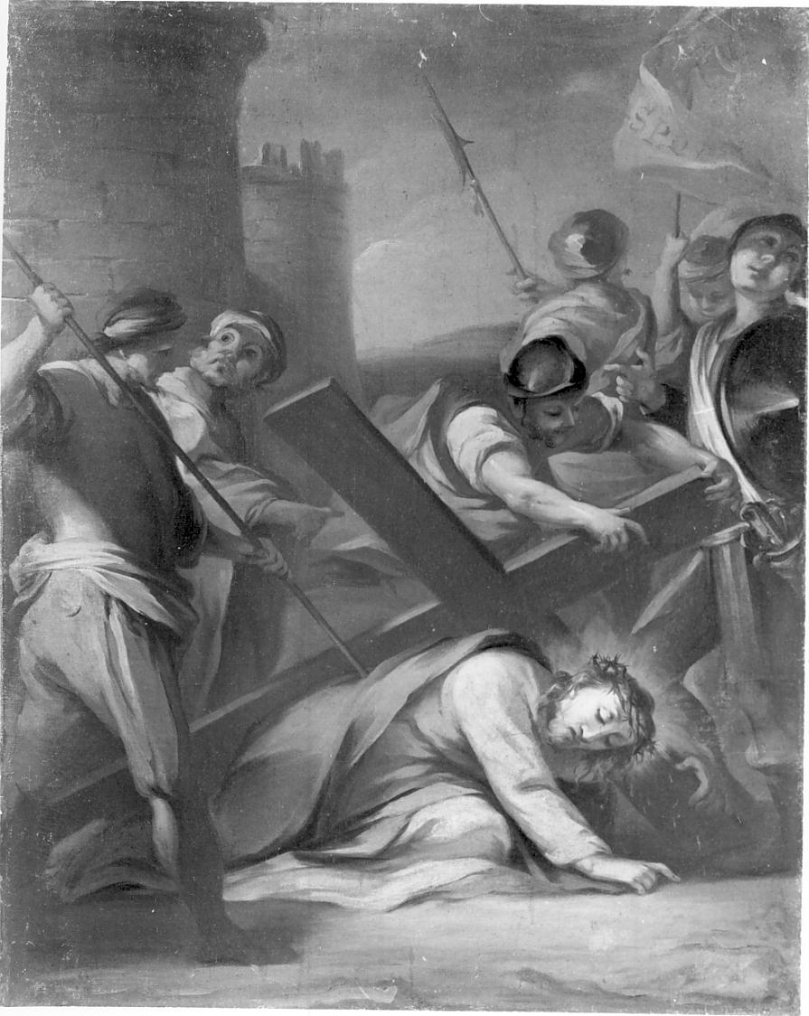 stazione VII: Gesù cade sotto la croce la seconda volta (dipinto, ciclo) - ambito lombardo (sec. XVIII)