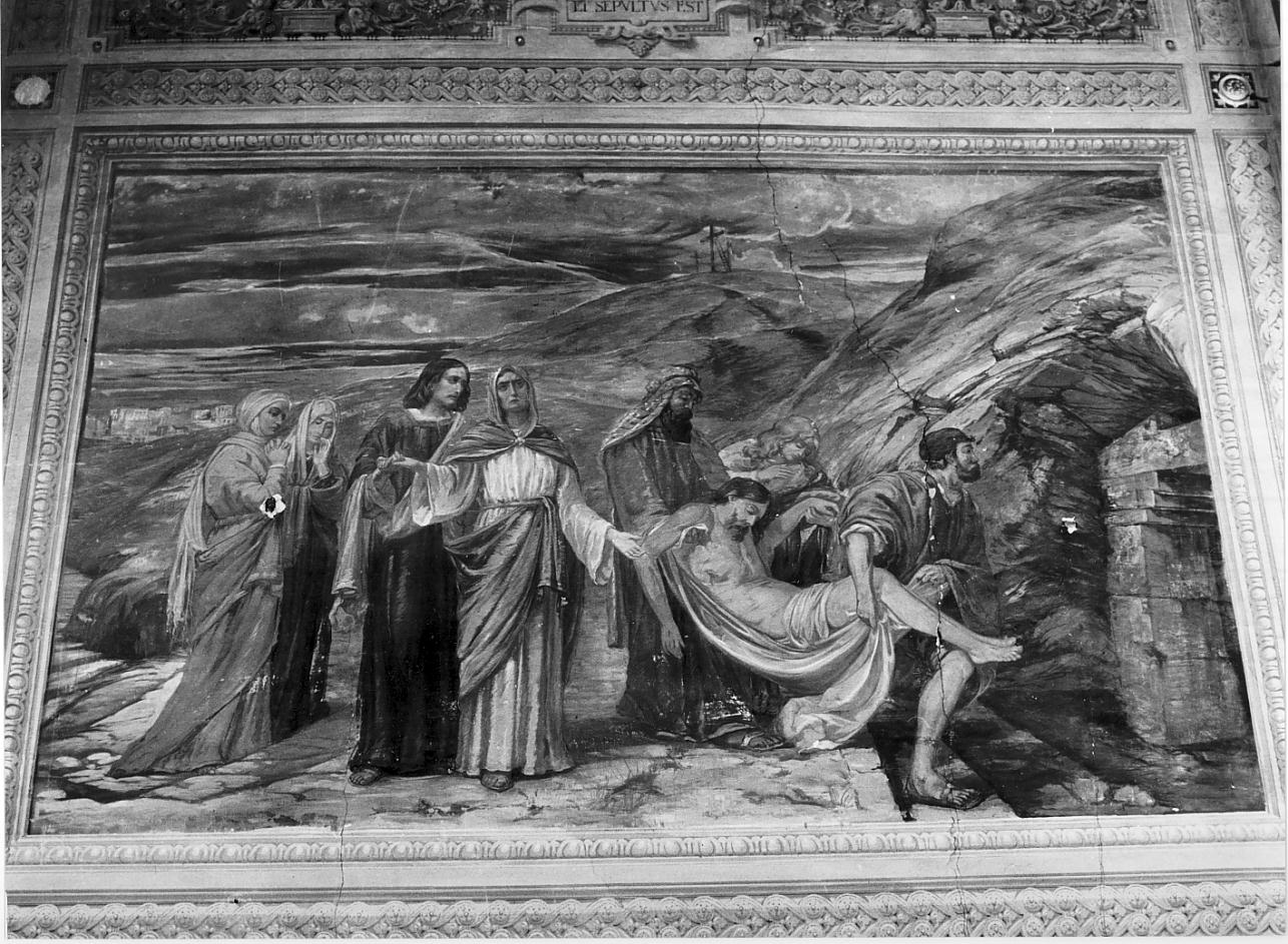 trasporto di Cristo al sepolcro (decorazione pittorica, elemento d'insieme) di Barbiani Umberto detto Gucin (sec. XX)