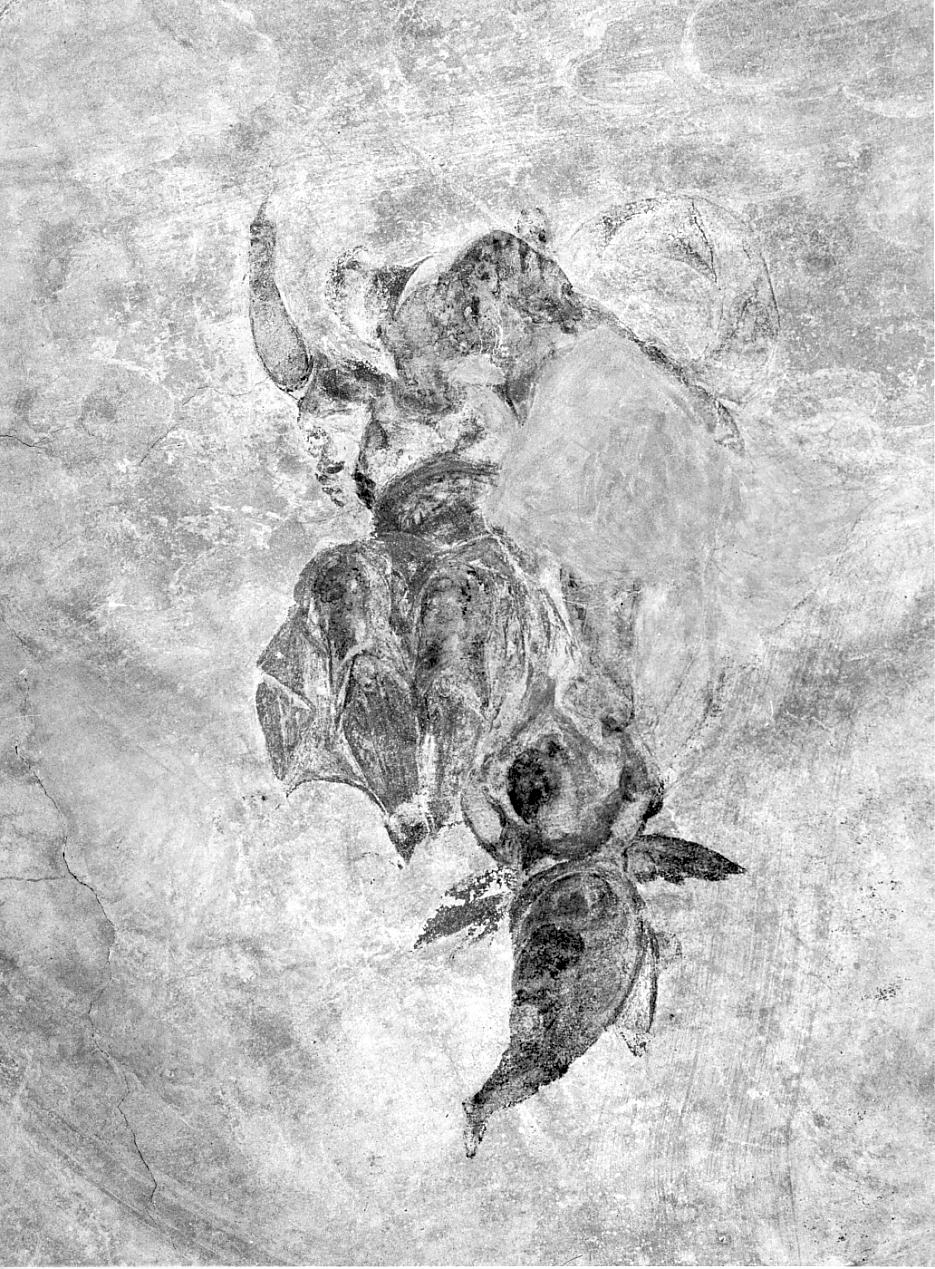 Giustizia con putto (decorazione pittorica, elemento d'insieme) - ambito mantovano (fine sec. XVI)