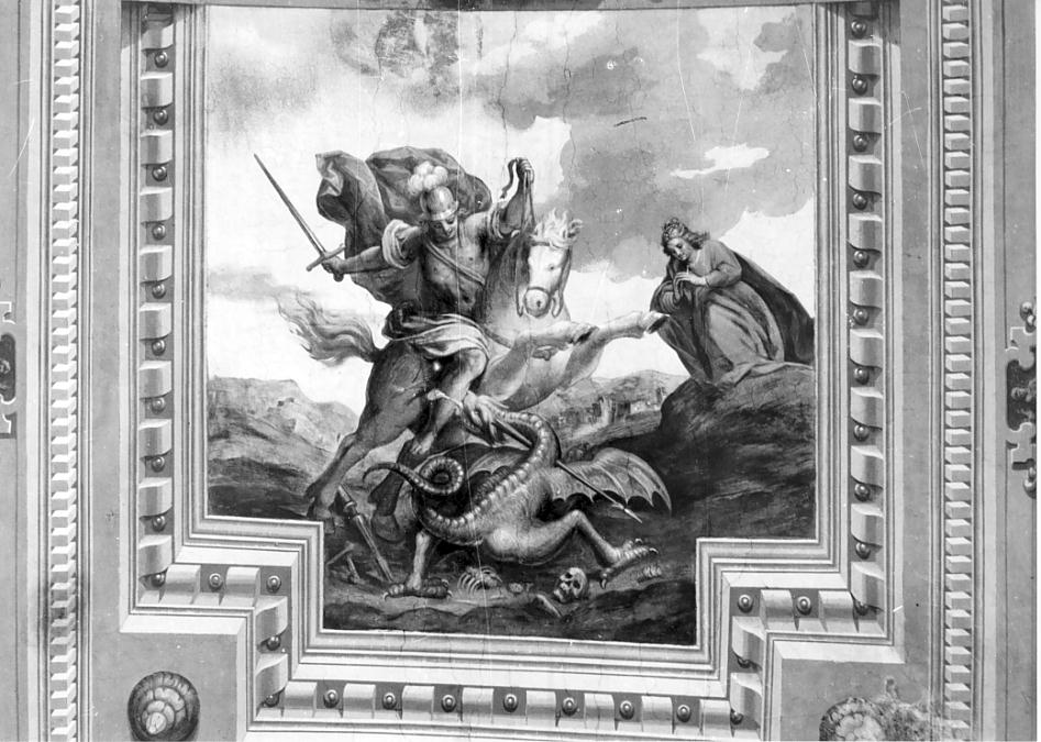 San Giorgio e il drago (soffitto dipinto, ciclo) di Rama Camillo, Negretti Jacopo detto Palma il Giovane (sec. XVII)