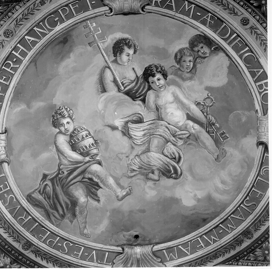 angeli che portano in gloria i simboli di San Pietro (dipinto, elemento d'insieme) di Miolato Gaetano (sec. XX)