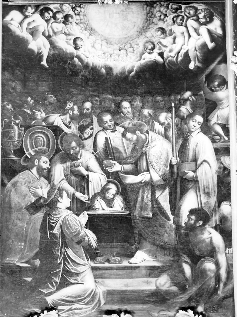 I SS. Marcellino e Pietro amministrano il battesimo alla figlia del carceriere (pala d'altare, opera isolata) di Gatti Gervasio detto Soiaro (fine/inizio secc. XVI/ XVII)