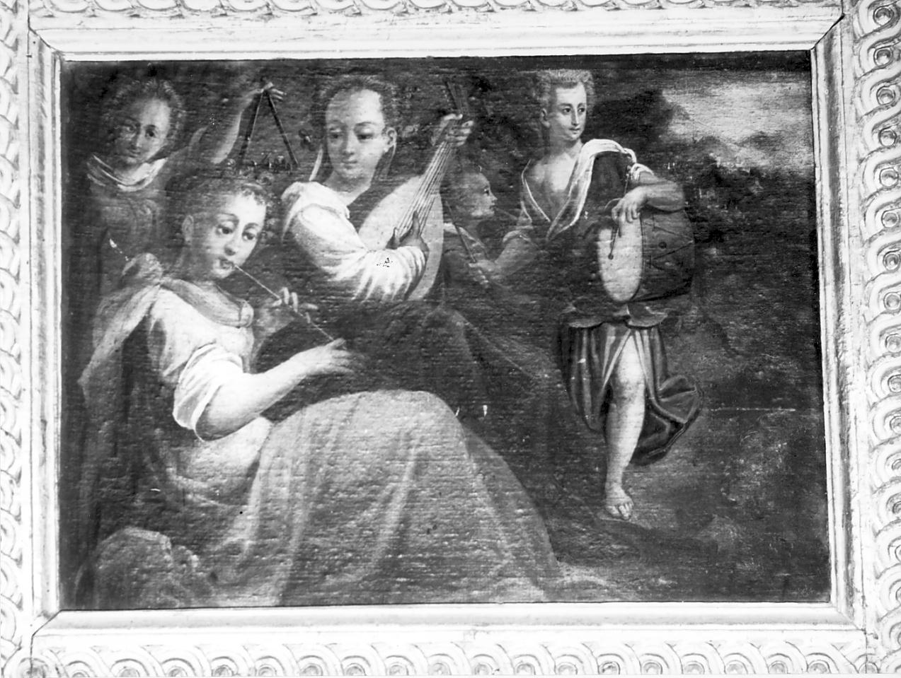 gruppo di suonatori (dipinto, elemento d'insieme) di Pesenti Vincenzo detto Sabbioneta (attribuito) (sec. XVI)