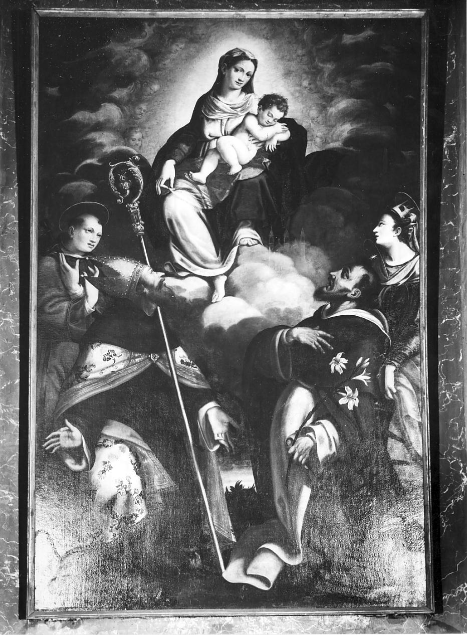 Madonna con Bambino e Santi (dipinto, opera isolata) di Mainardi Andrea detto Chiaveghino (sec. XVI)