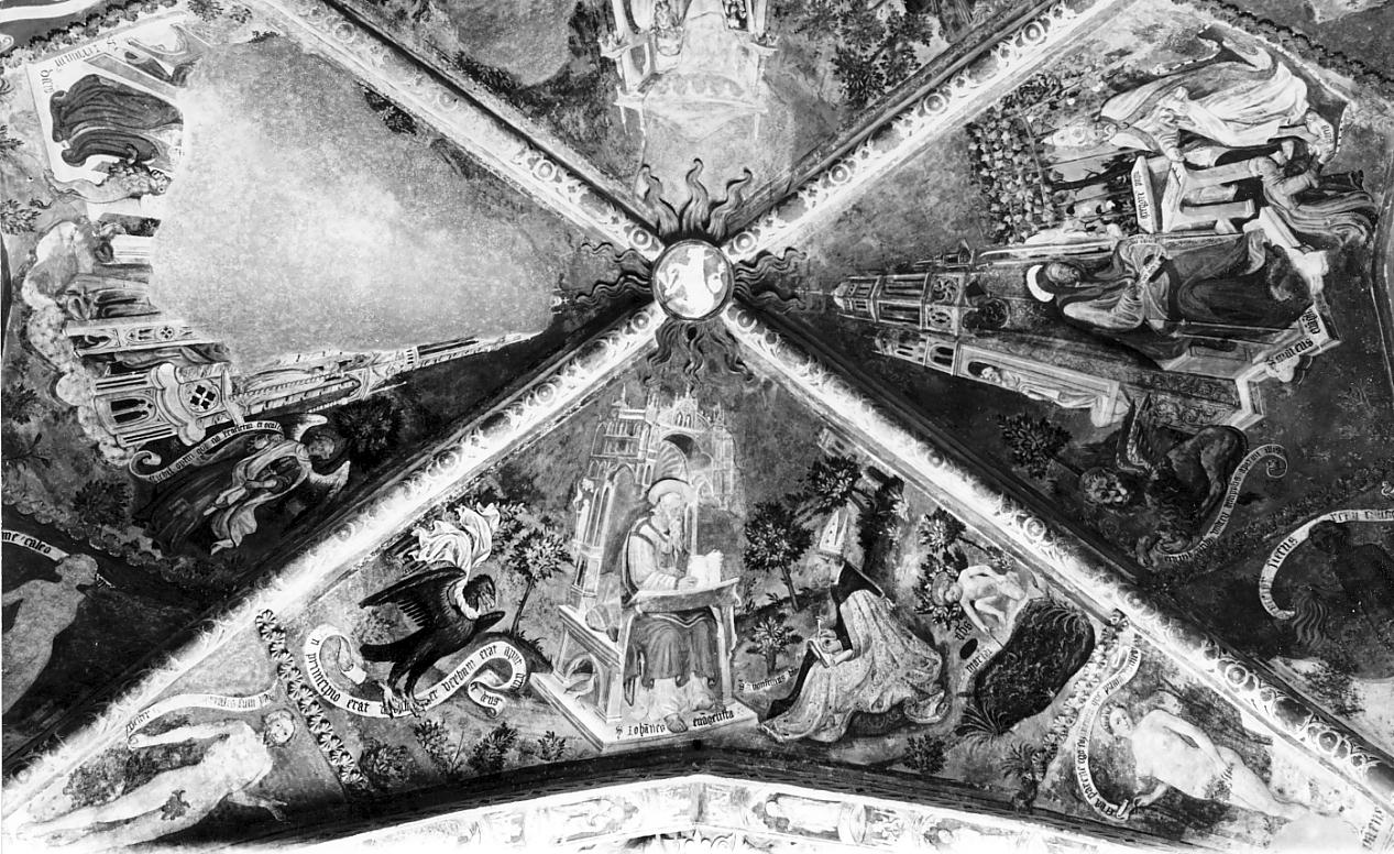 San Giovanni Evangelista; l'aquila; Sant'Agostino; Adamo e Eva (decorazione pittorica, elemento d'insieme) di Bembo Bonifacio (sec. XV)