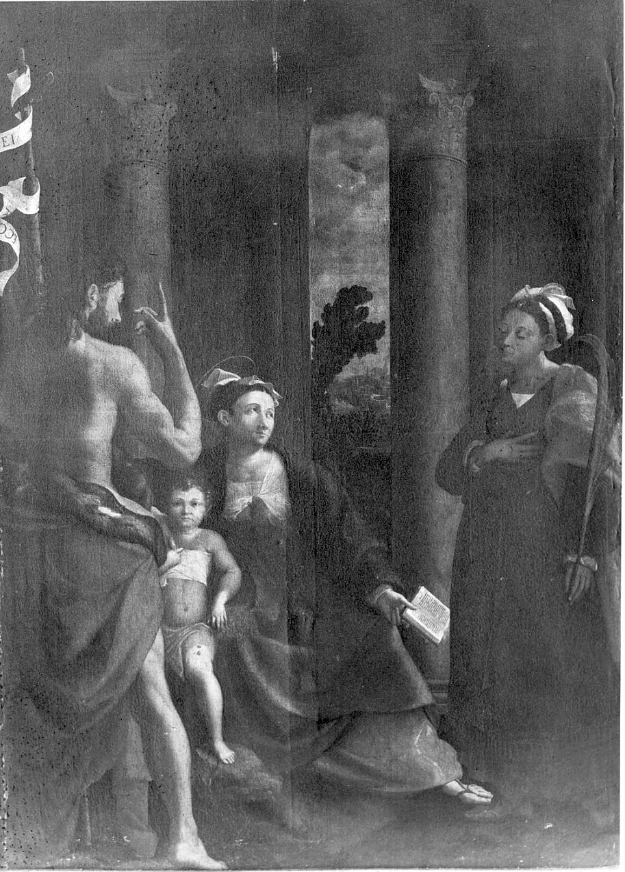 Madonna col Babino, San Giovanni Battista e Santa Martire (dipinto, opera isolata) di Costa Lorenzo il Giovane (attribuito) (sec. XVI)