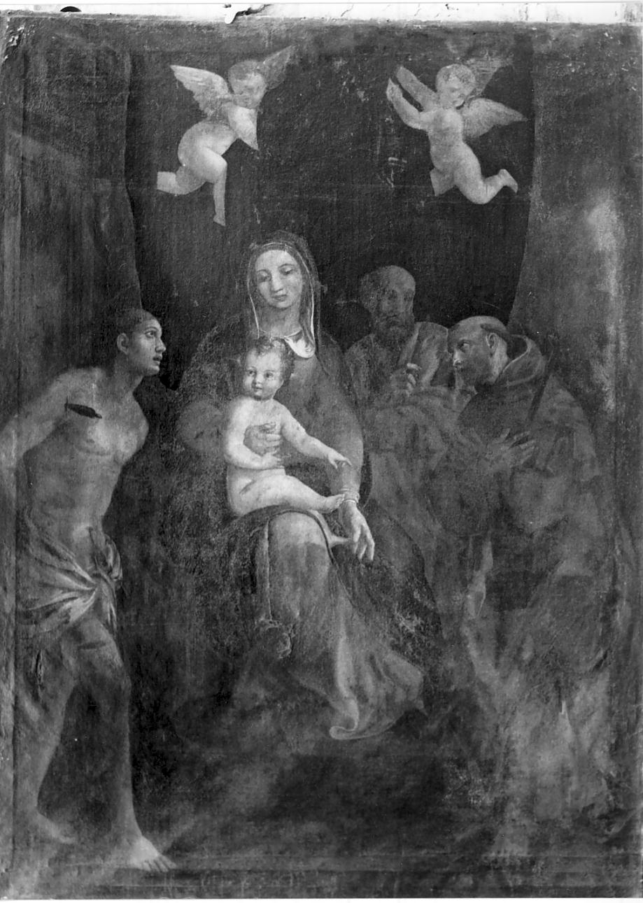 Madonna col Bambino e i SS. Sebastiano, Giuseppe e Francesco (dipinto, opera isolata) - ambito mantovano (seconda metà sec. XVI)
