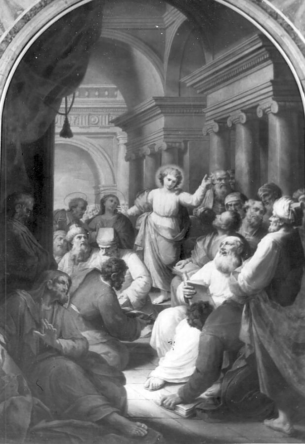 disputa di Gesù con i dottori nel tempio (dipinto, opera isolata) di Gallina Lodovico (sec. XVIII)