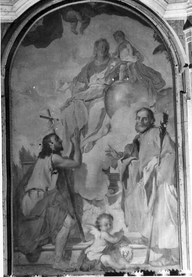 Madonna, San Giuseppe e San Giovanni Battista (dipinto, opera isolata) di Paglia Angelo (sec. XVIII)