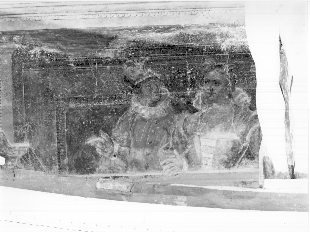 Personaggi affacciati ad una loggia (dipinto, elemento d'insieme) - ambito veneto (sec. XVI)