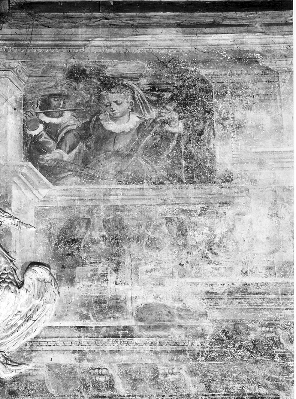 personaggi affacciati ad una loggia (dipinto, elemento d'insieme) - ambito veneto (sec. XVI)