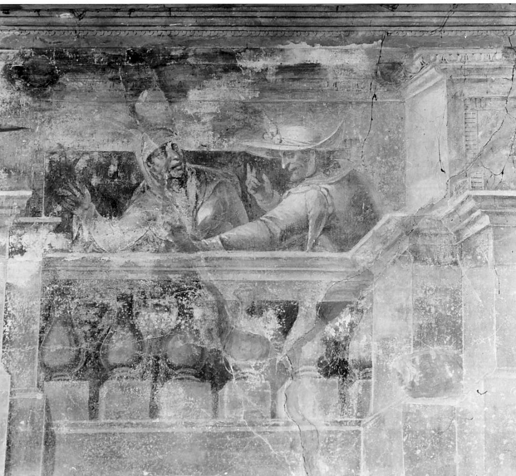 personaggi affacciati ad una loggia (dipinto, elemento d'insieme) - ambito veneto (sec. XVI)