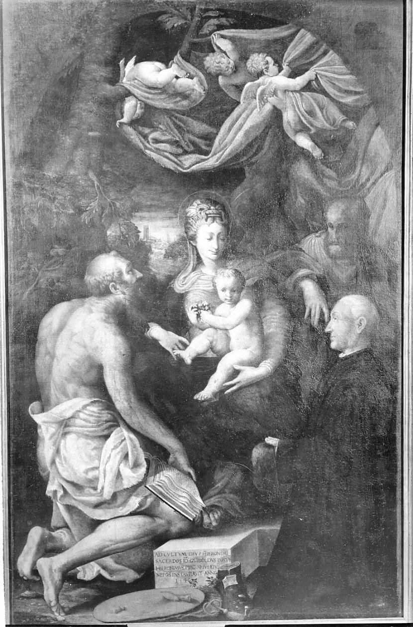 Sacra famiglia con San Gerolamo e un offerente (dipinto, opera isolata) di Campi Antonio (sec. XVI)