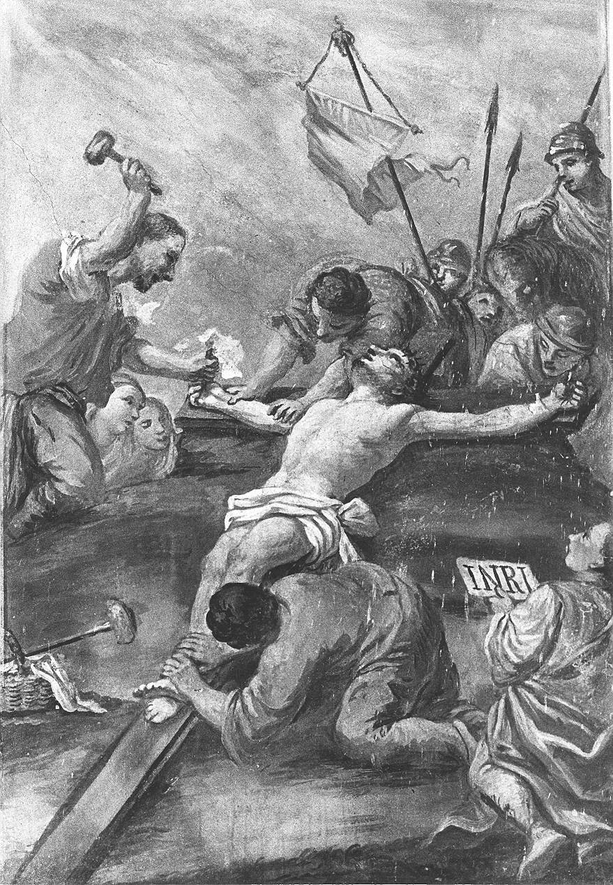 stazione XI: Gesù inchiodato alla croce (dipinto, opera isolata) di Voltolini Domenico (attribuito) (prima metà sec. XVIII)