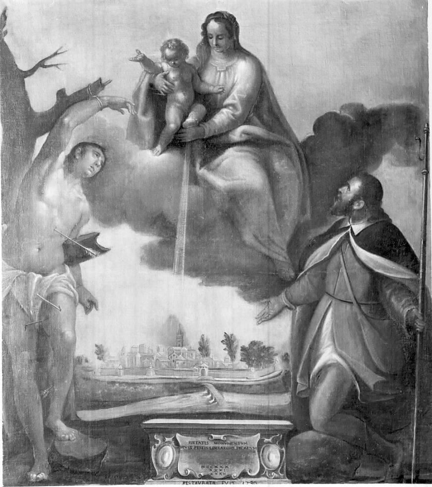 Madonna col Bambino e Santi Rocco e Sebastiano (dipinto, opera isolata) - ambito italiano (prima metà sec. XVII)