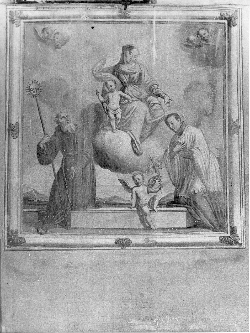 Madonna e Bimbo tra San Francesco di Paola e San Luigi (dipinto, opera isolata) - ambito Italia settentrionale (metà sec. XVIII)