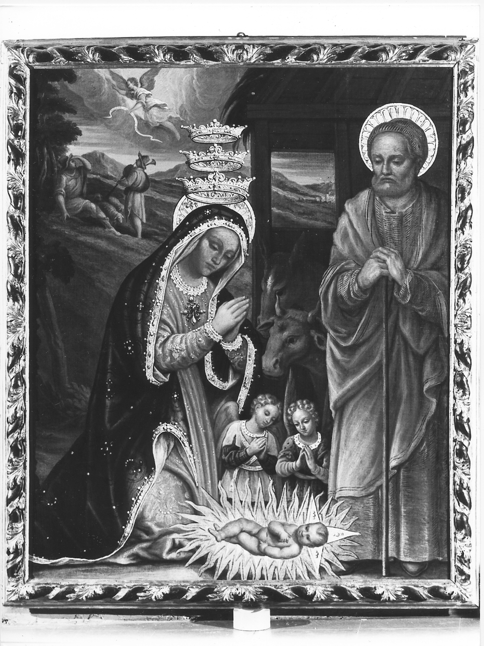 natività di Gesù (dipinto, opera isolata) di Mombello Luca (metà sec. XVI)