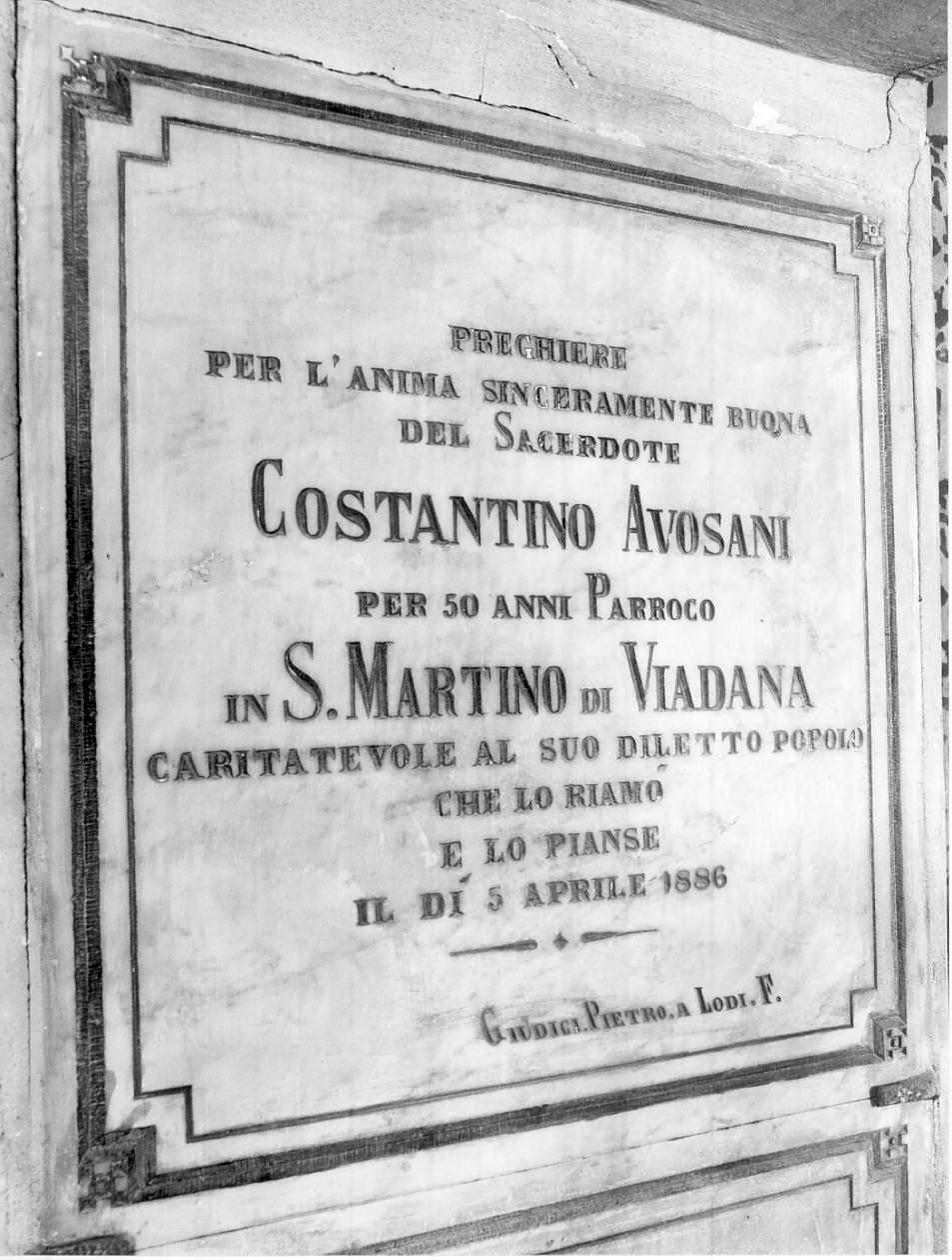 lapide, opera isolata - ambito italiano (ultimo quarto sec. XIX)