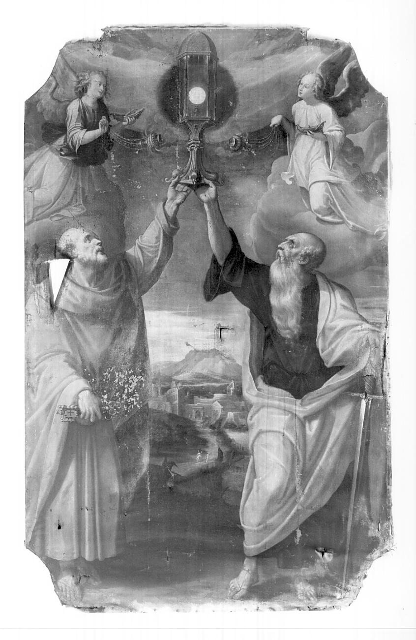 I Santi Pietro e Paolo reggono l'ostensorio del SS. Sacramento (dipinto, opera isolata) di Bresciani Giovanni (attribuito) (fine sec. XVI)