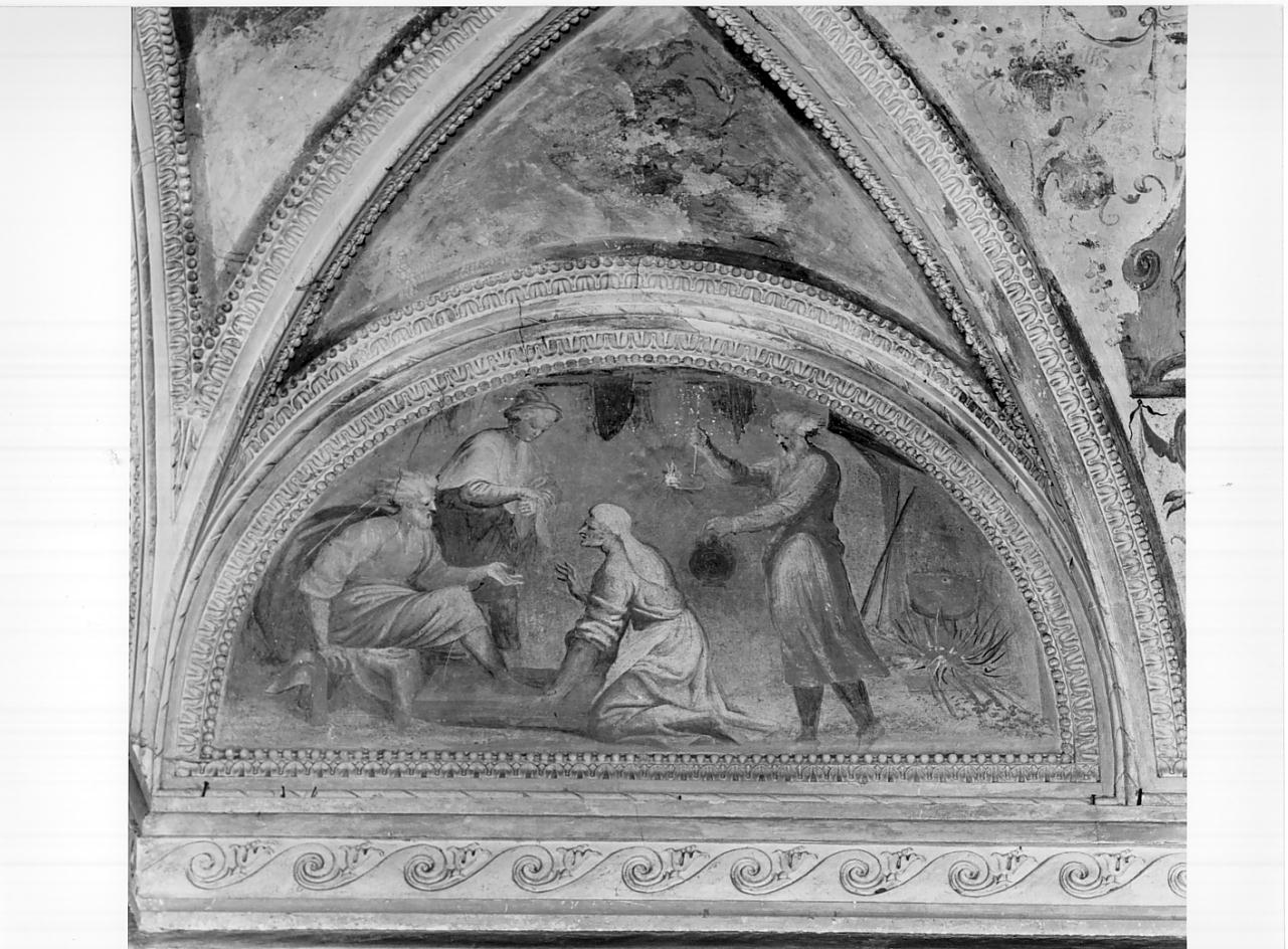 Bauci lava i piedi agli ospiti (dipinto, elemento d'insieme) di Campi Bernardino (attribuito) (sec. XVI)