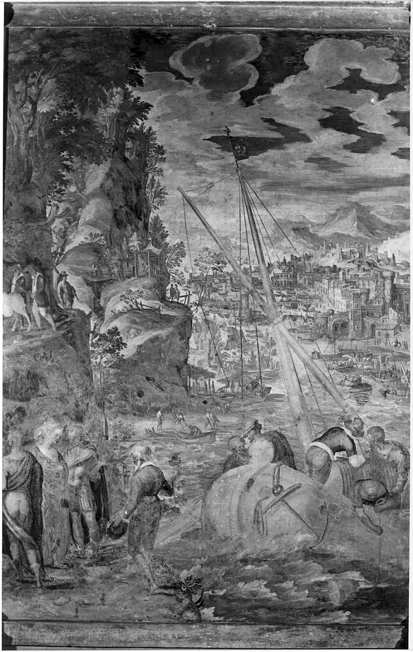 scena d'imbarco (dipinto, elemento d'insieme) - ambito lombardo (seconda metà sec. XVI)