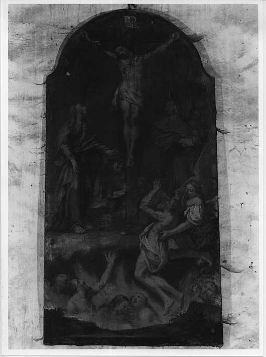 Cristo crocifisso tra la Madonna, San Giovanni, la Maddalena e le anime purganti (dipinto, opera isolata) - ambito bresciano (sec. XVIII)