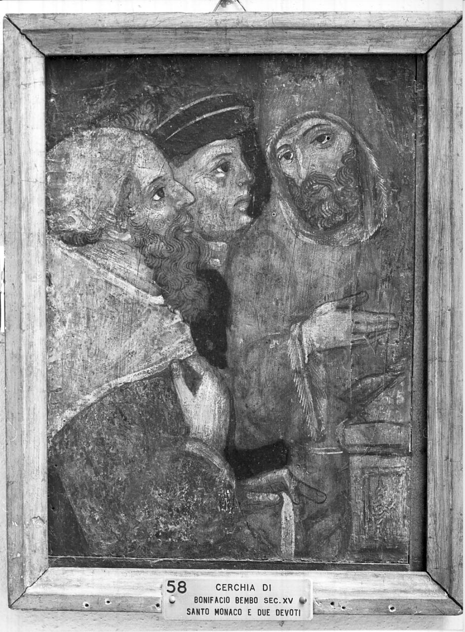 Santo monaco e due devoti (dipinto, opera isolata) di Bembo Bonifacio (cerchia) (seconda metà sec. XV)