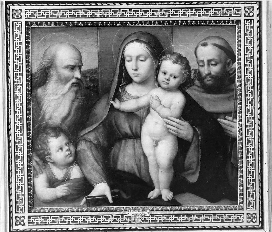 Madonna con Bambino, San Francesco San Zaccaria e San Giovannino (dipinto, opera isolata) di Ramenghi Bartolomeo detto Bagnacavallo (prima metà sec. XVI)