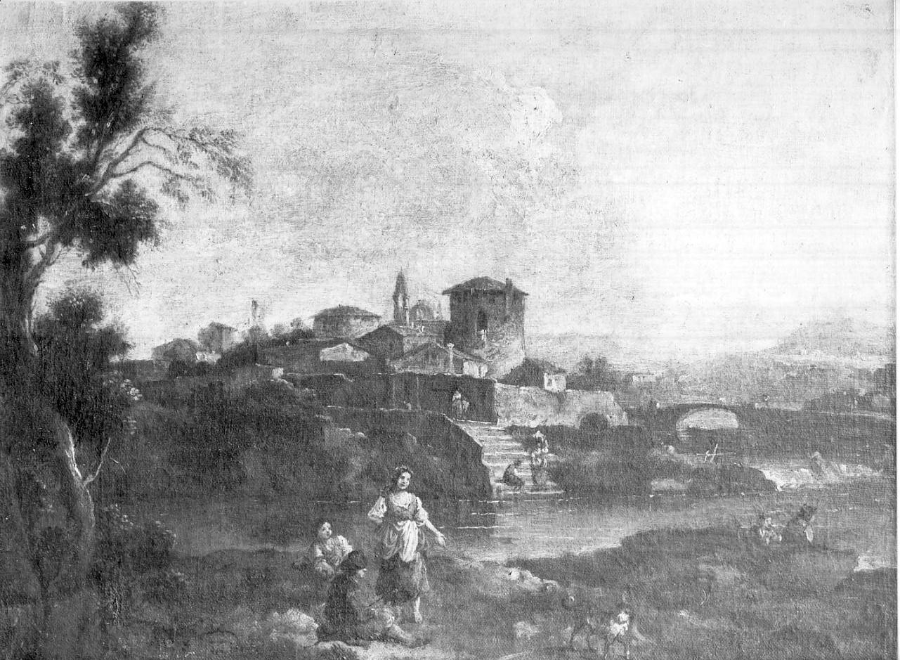 paesaggio con veduta e figure (dipinto, opera isolata) di Zais Giuseppe (sec. XVIII)