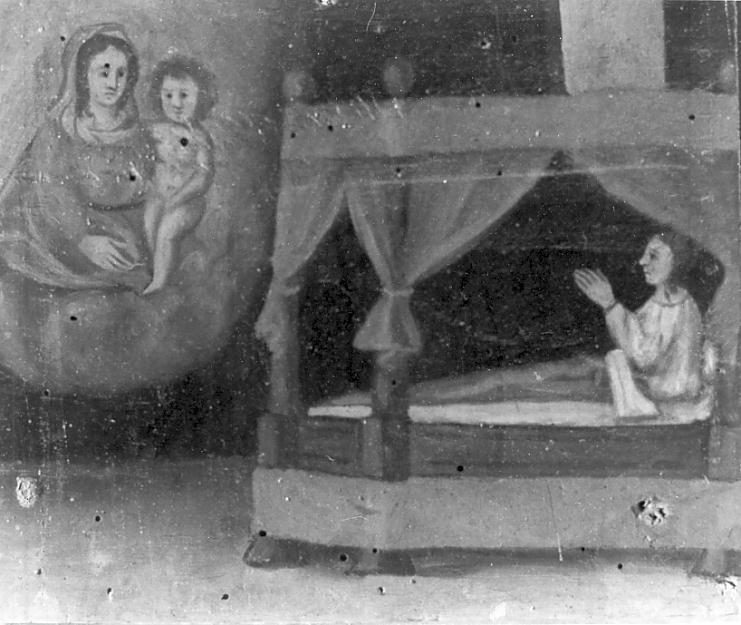 Ex voto: Una devota che prega in un letto (dipinto, opera isolata) - ambito bresciano (sec. XVIII)