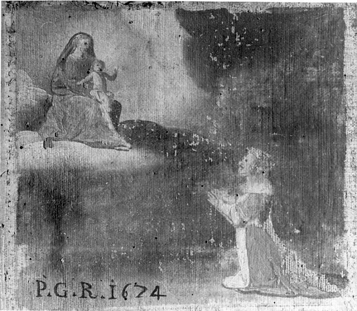 Ex voto: Donna inginocchiata in preghiera (dipinto, opera isolata) - ambito italiano (sec. XVII)