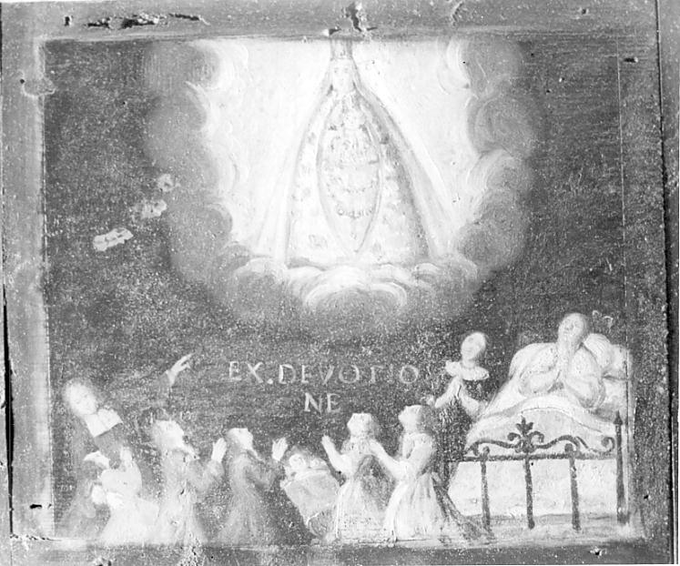 Ex voto: Famiglia in preghiera per una parente ammalata (dipinto, opera isolata) - ambito italiano (sec. XVII)
