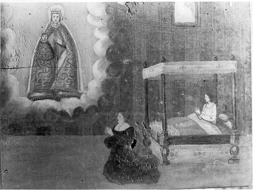 Ex voto: Malata in letto e donna orante (dipinto, opera isolata) - ambito bresciano (sec. XVII)