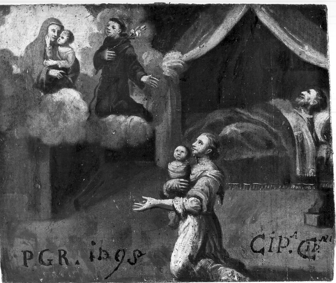 la Vergine e Sant'Antonio soccorrono un infermo (ex voto, opera isolata) - ambito italiano (sec. XVII)