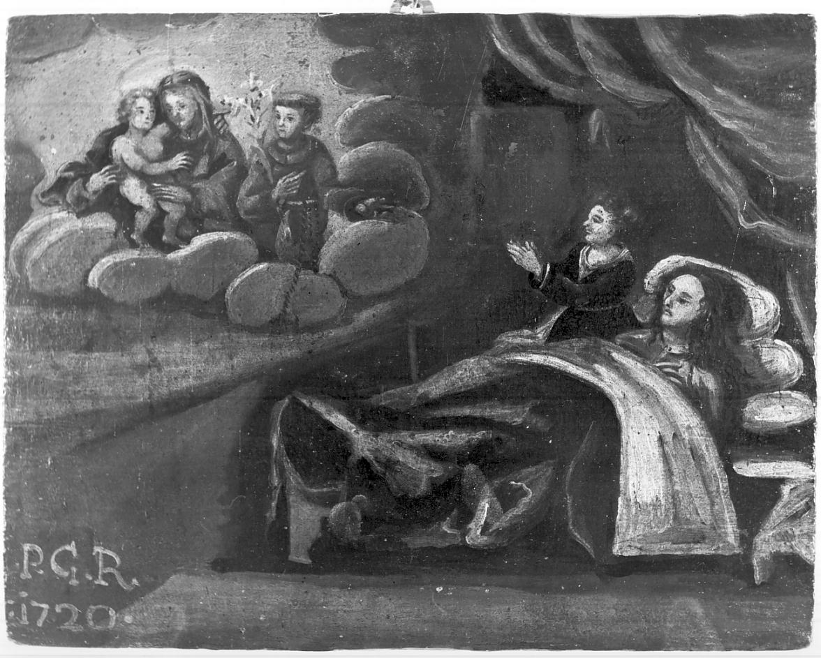 la Vergine e Sant'Antonio soccorrono un devoto infermo (ex voto, opera isolata) - ambito italiano (sec. XVIII)