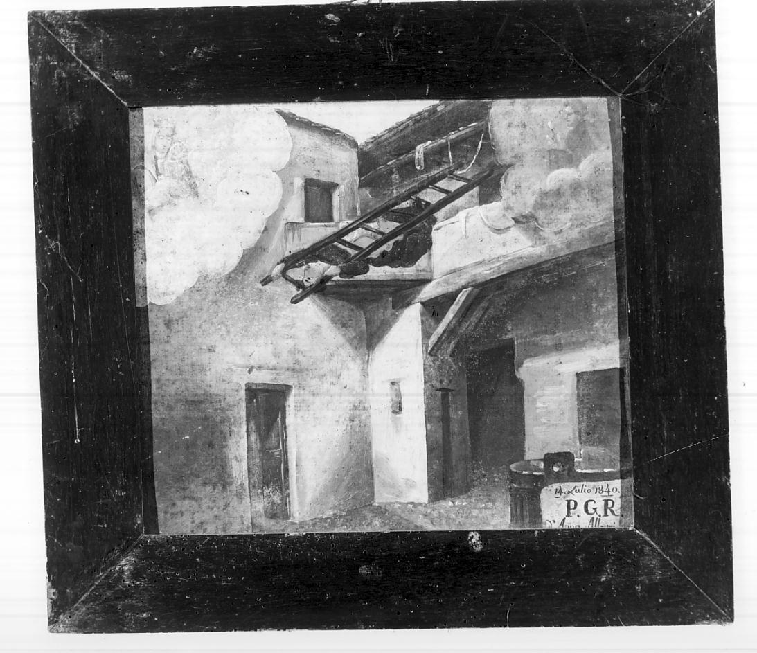 donna che precipita da un balcone (ex voto, opera isolata) - ambito italiano (sec. XIX)