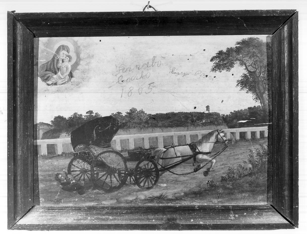 una carrozza che travolge alcune persone (ex voto, opera isolata) - ambito italiano (prima metà sec. XIX)