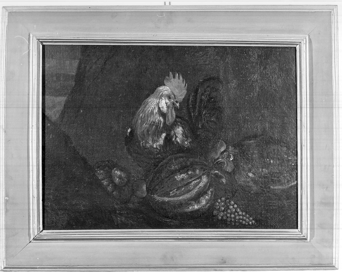 galli e frutta (dipinto, opera isolata) - ambito italiano (sec. XIX)