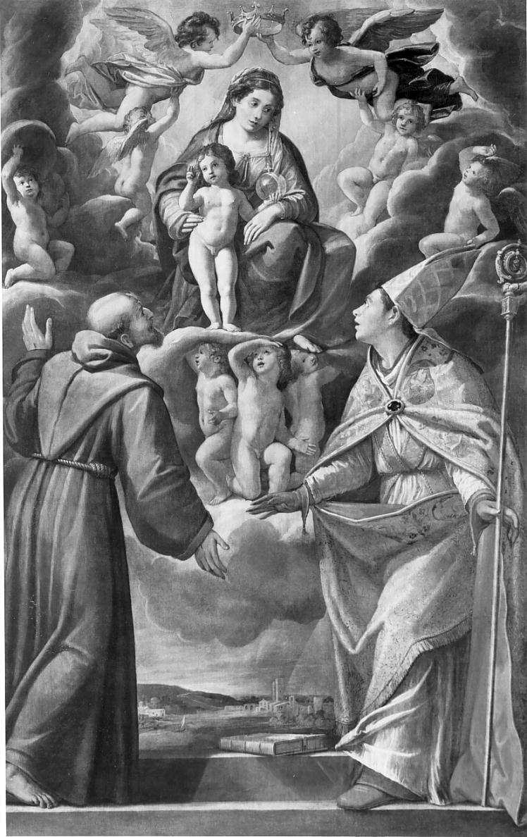Madonna col Bambino; San Francesco e San Ludovico di Tolosa (dipinto, opera isolata) di Santner Carlo (attribuito) (inizio sec. XVII)