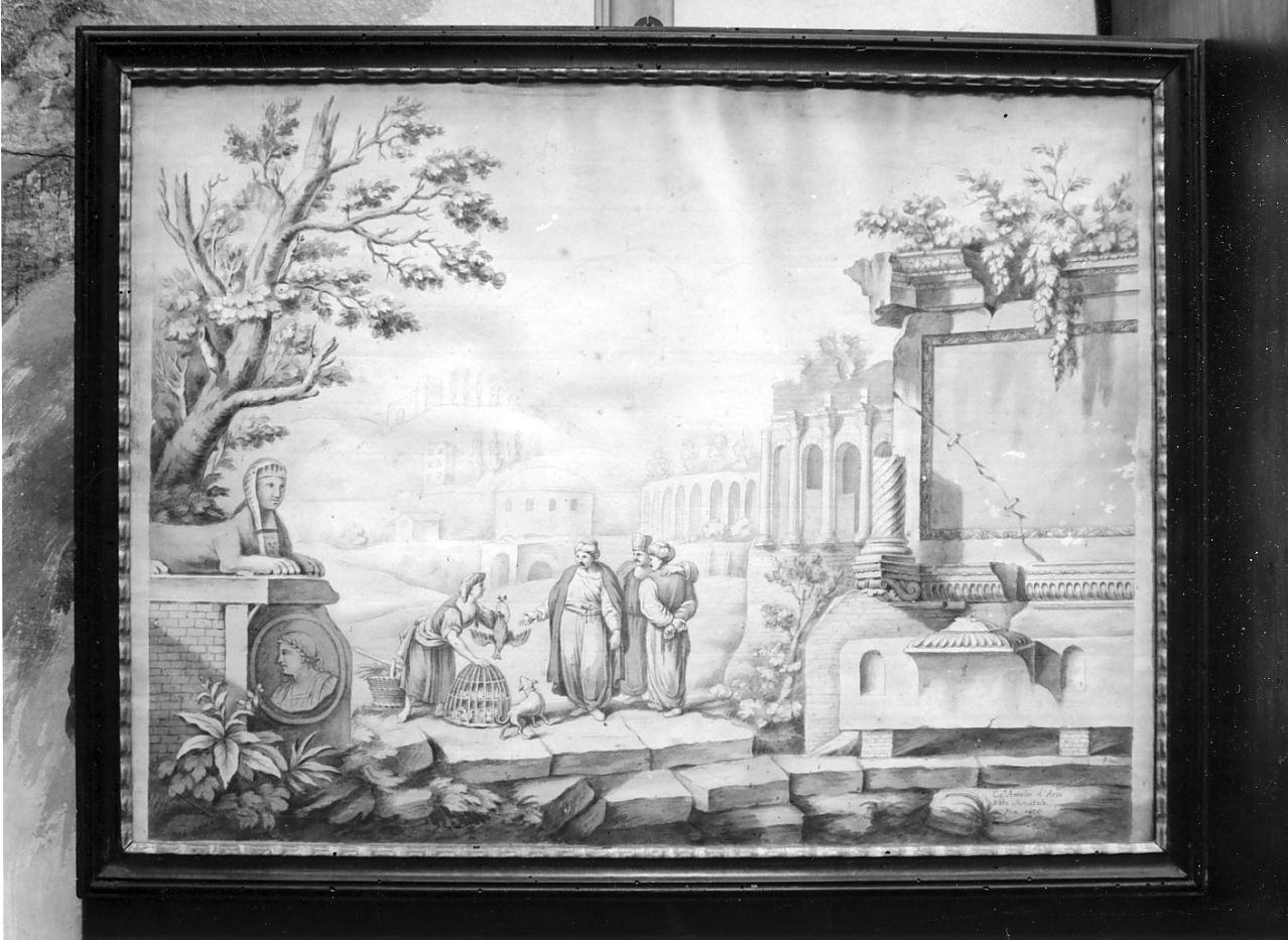 Paesaggio con rovine e figure (dipinto, opera isolata) di Sanvitale Amalia (inizio sec. XIX)