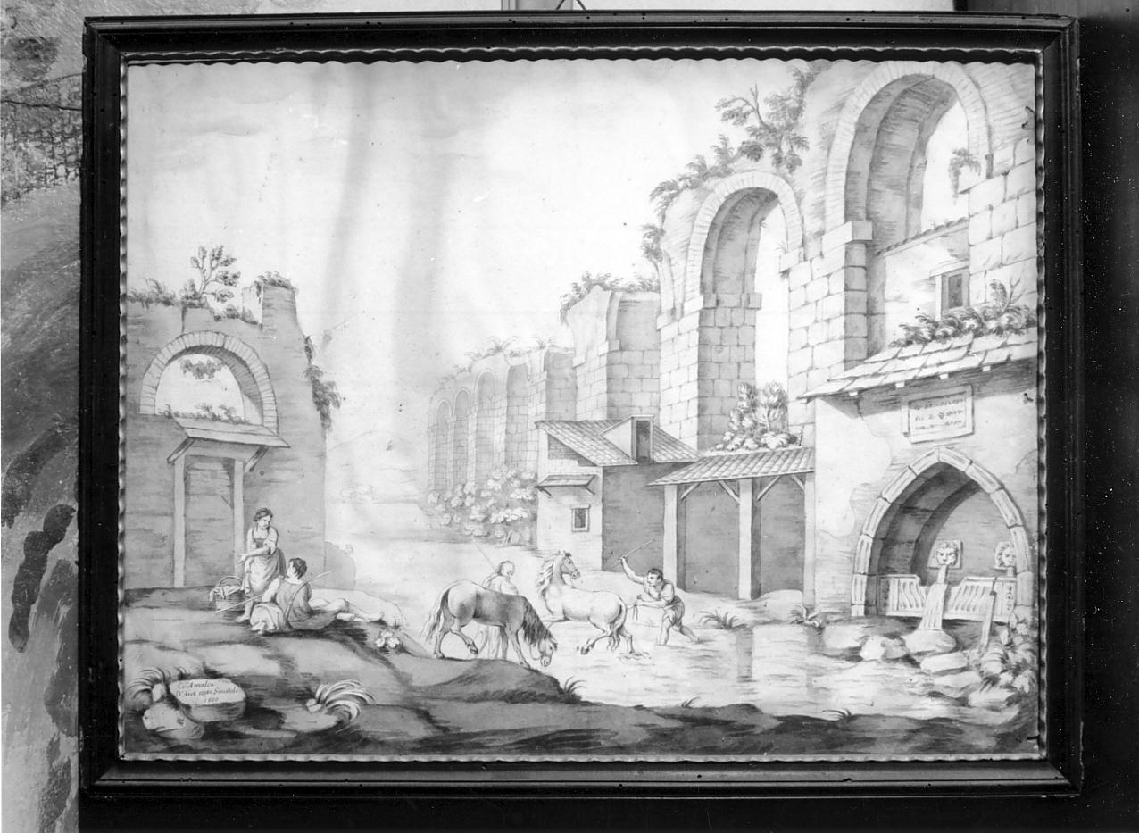 paesaggio con rovine e figure (dipinto, opera isolata) di Sanvitale Amalia (inizio sec. XIX)